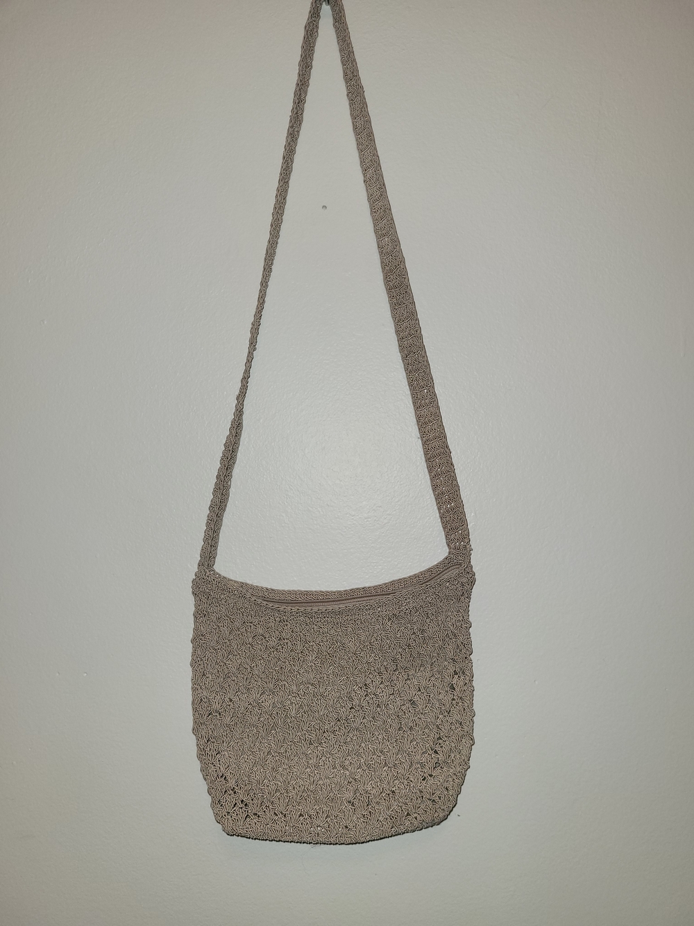 Neutral Crochet Shoulder Bag - Taupe